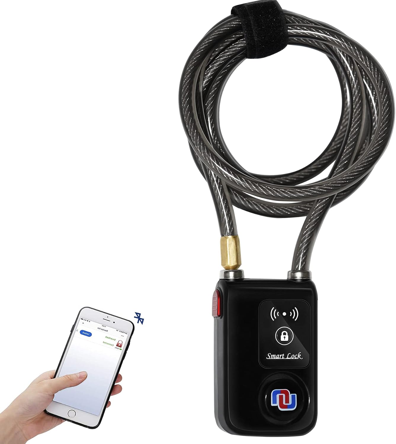 Bicycle Lock Bluetooth App Controlled Bike Lock, Motorcycle Lock, Gate Lock IP44 Splash-Proof Cycling Lock with 110db Alarm Braided Steel and Chain Lock, NuLock by NUNET (6 feet Frekis)