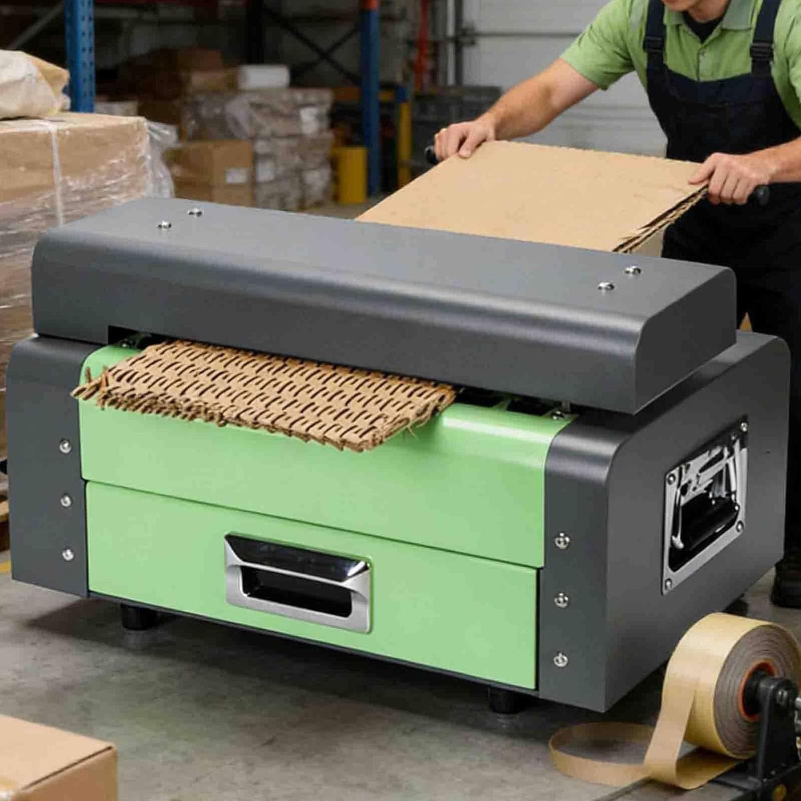 Máquina trituradora de cartón, fabricante de papel de embalaje de panal para cartón de desecho, convierte cartón en material de embalaje, velocidad de trituración: 3 m/min, 425 mm de ancho