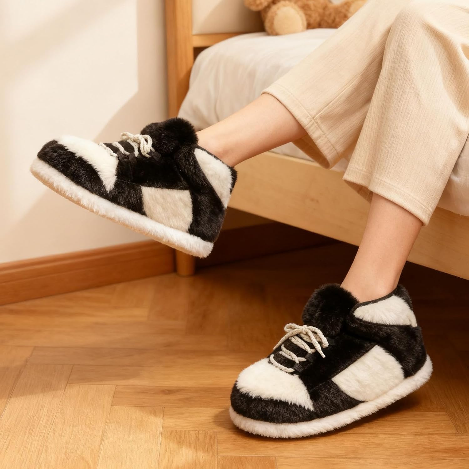 Unisex Warm Cosy Trendy Sneaker Slippers Comfy Kicks Non Slip Sole Indoor House Plush Slippers - One Size Fits Most - Image 2