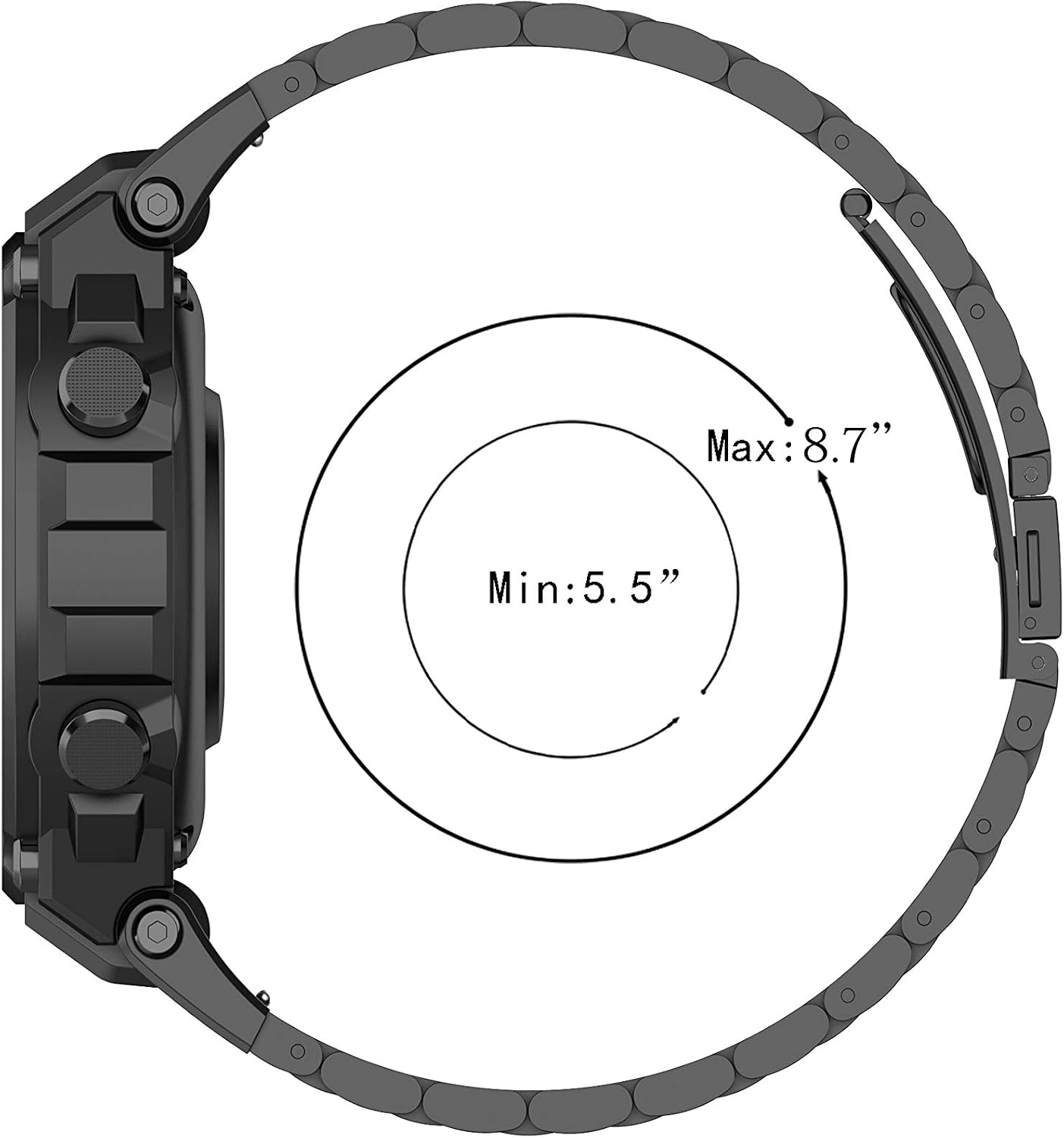 TenCloud Bands Compatible with Amazfit T-Rex Smartwatch A1918 Solid Stainless Steel Wristband Metal Watch Band for Amazfit T-Rex (Black)