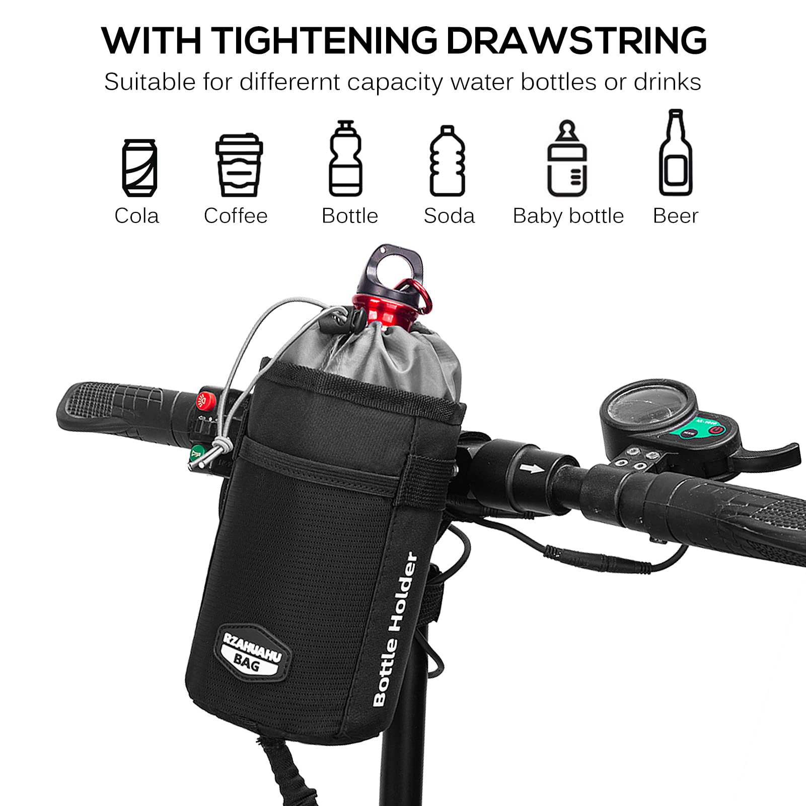 HUIOP Sac Isotherme De Guidon Vélo, Résistant à L'eau, Avec Support Téléphone, Pochettes Filet, Bandoulière Amovible