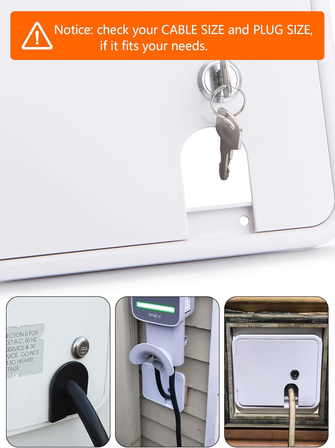 RV Access Door, RV Electrical Cord Trailer Power Cord Hatch Cable Cover Camper Hose Storage Door RV Compartment Door, White Middle Size with 2 Keys