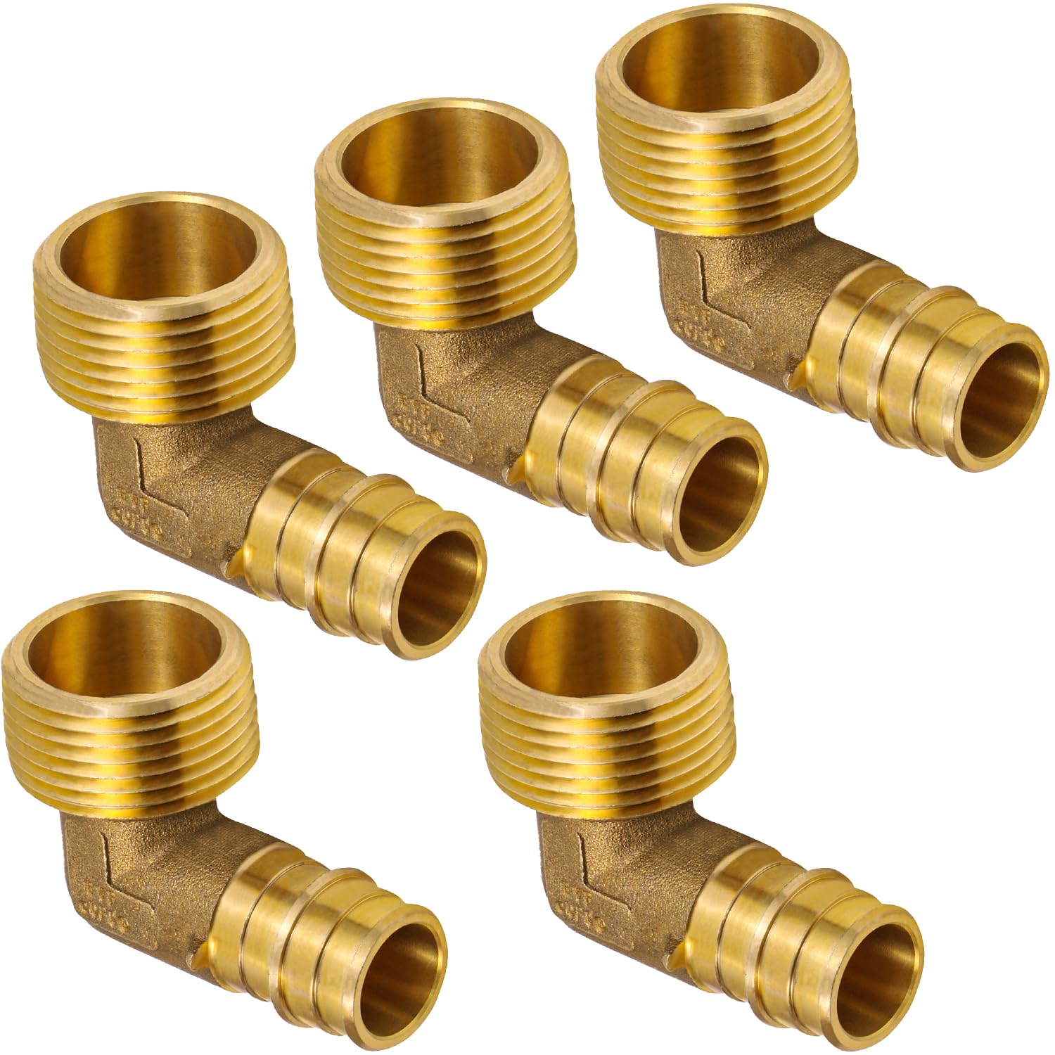 Codo roscado de 90 grados Pex-A, expansión de 3/4 pulgadas Pex x 1 pulgada adaptador de codo MIP, adaptador F1960 de latón sin plomo para uso en conexión de tubo Pex-A (paquete de 5)