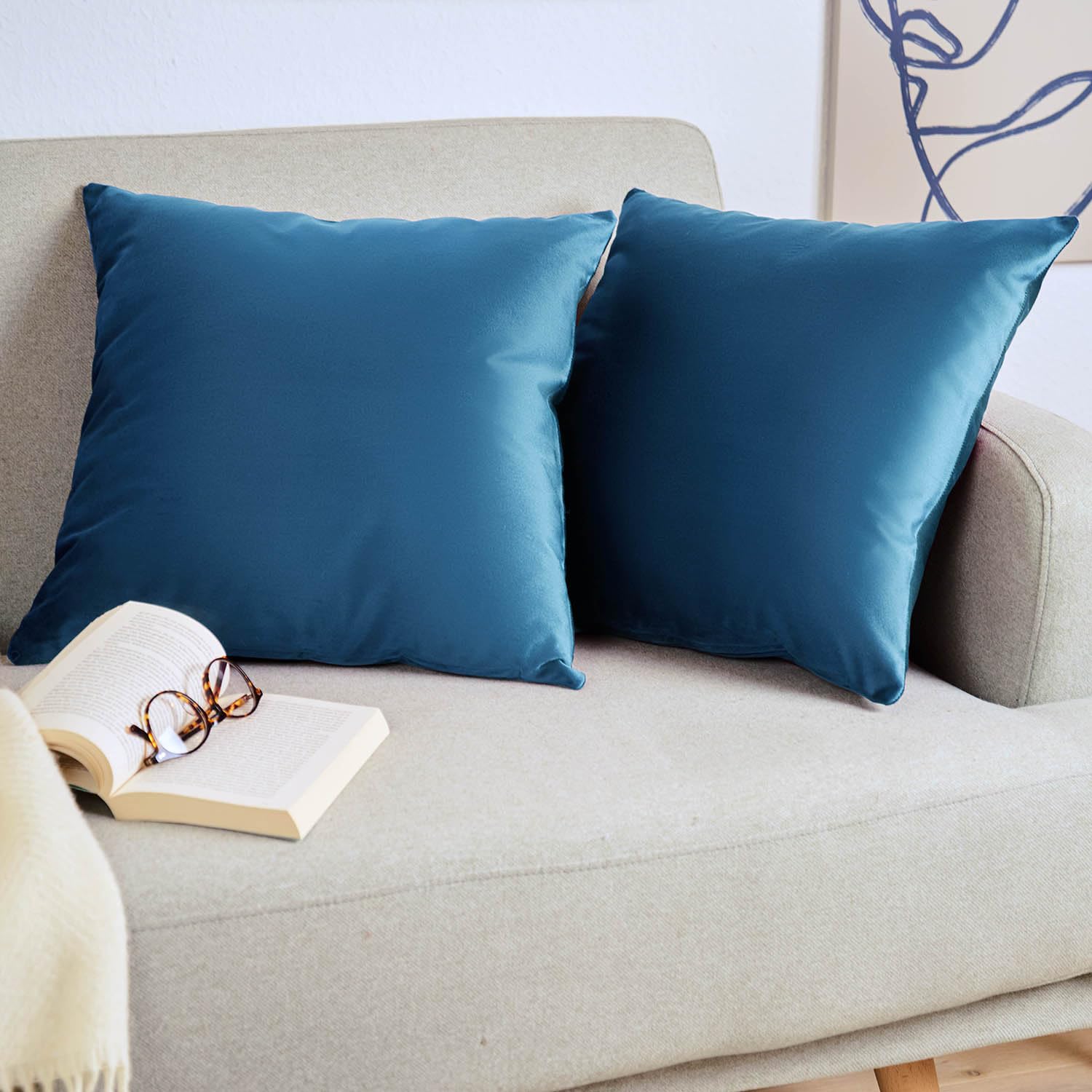 Blumtal Set di 2 Federe Cuscini Divano 60x60 cm in Velluto, con Chiusura Lampo Invisibile, Eleganti Copricuscini Divano in Morbido Velluto,Taglia 60 x 60, Blu Scuro