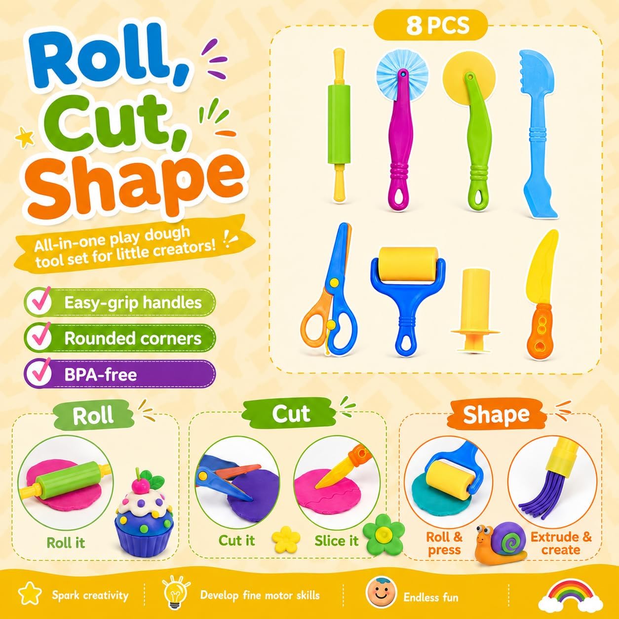 Play Dough Tools Sets for Kids, 35Pcs Clay and Dough Tools Accessories Set with Silicone Mat & Storage Box, 3D Dino Molds, Animal Cutters, Dough Extruder, Rolling Pins for Boys Girls