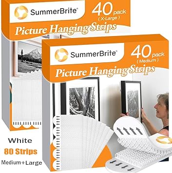 Summerbrite Picture Hanging Strips Mudium 40 Strips Bundle with Large 40 Strips Wall Strips, Damage Free Hanging Picture Hangers ,Picture Hanging Hooks