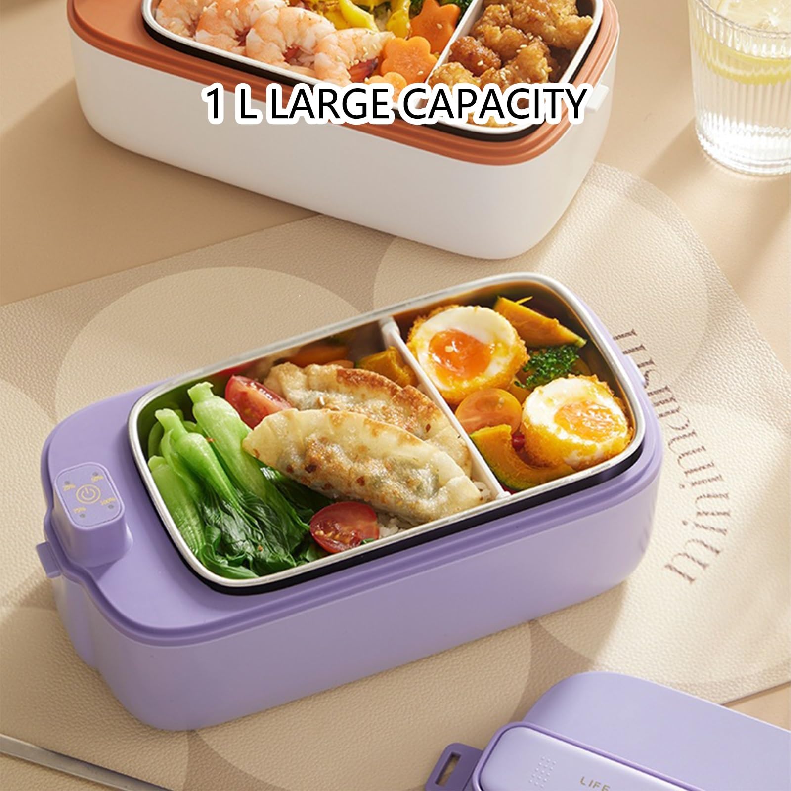 Pudełko na Lunch ze Stali Nierdzewnej 304,bez Konieczności Dodawania Wody | Równomierne Ogrzewanie,podzielone na Przegródki,idealne do Biura,Samochodu i na Zewnątrz(Purple)