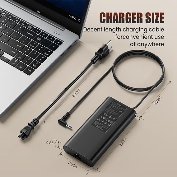 150W Laptop Charger for HP OMEN 15 17 Victus 16 ZBook Studio G3 G4 G5 G6 G7 G8 Fury, Pavilion Gaming 15-cx 16, 150W/135W Compatible - VUOHOEG 4.5mm Blue Tip, TPN-DA09 917677-003