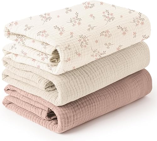Miniatura 8 de Konssy Paquete de 3 mantas de muselina para envolver unisex, manta de recepción de recién nacido, grande de 47 x 47 pulgadas, manta de muselina