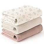 Konssy 3 Pack Muslin Swaddle Blankets for Unisex, Newborn Receiving Blanket, Large 47 x 47 inches, Soft Breathable Muslin Baby Swaddles for Boys & Girls