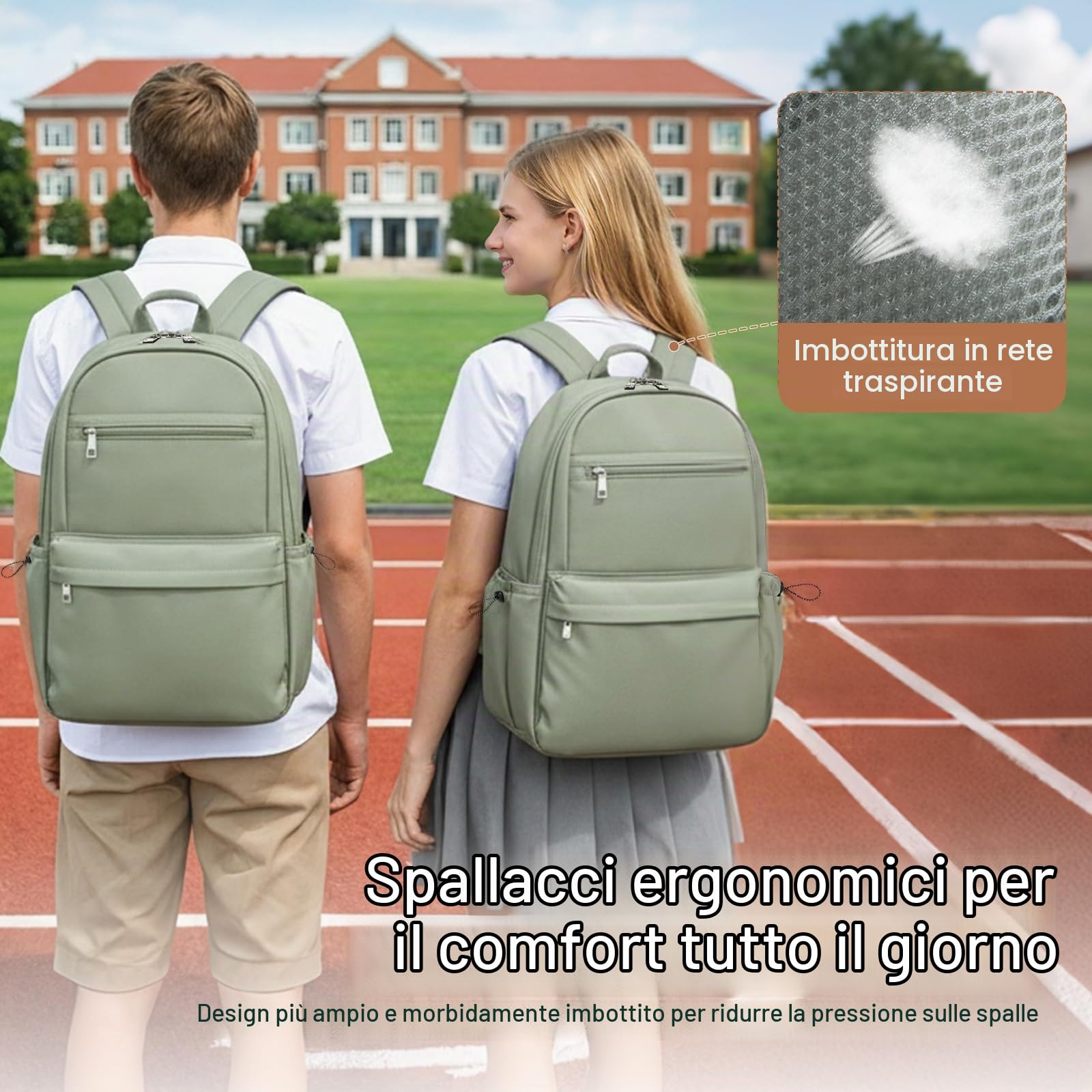 KONO Zaino Donna Porta PC 15,6 Pollici Leggero Impermeabile, Zaino Scuola e Università, Casual da Viaggio e Lavoro - Verde