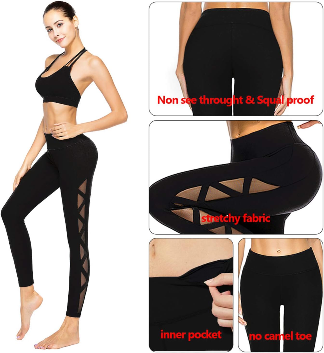 romansong Women's Mesh Leggings Yoga Pants with Pocket, Non See-Through Capri High Waisted Tummy Control 4 Way Stretch - Image 5