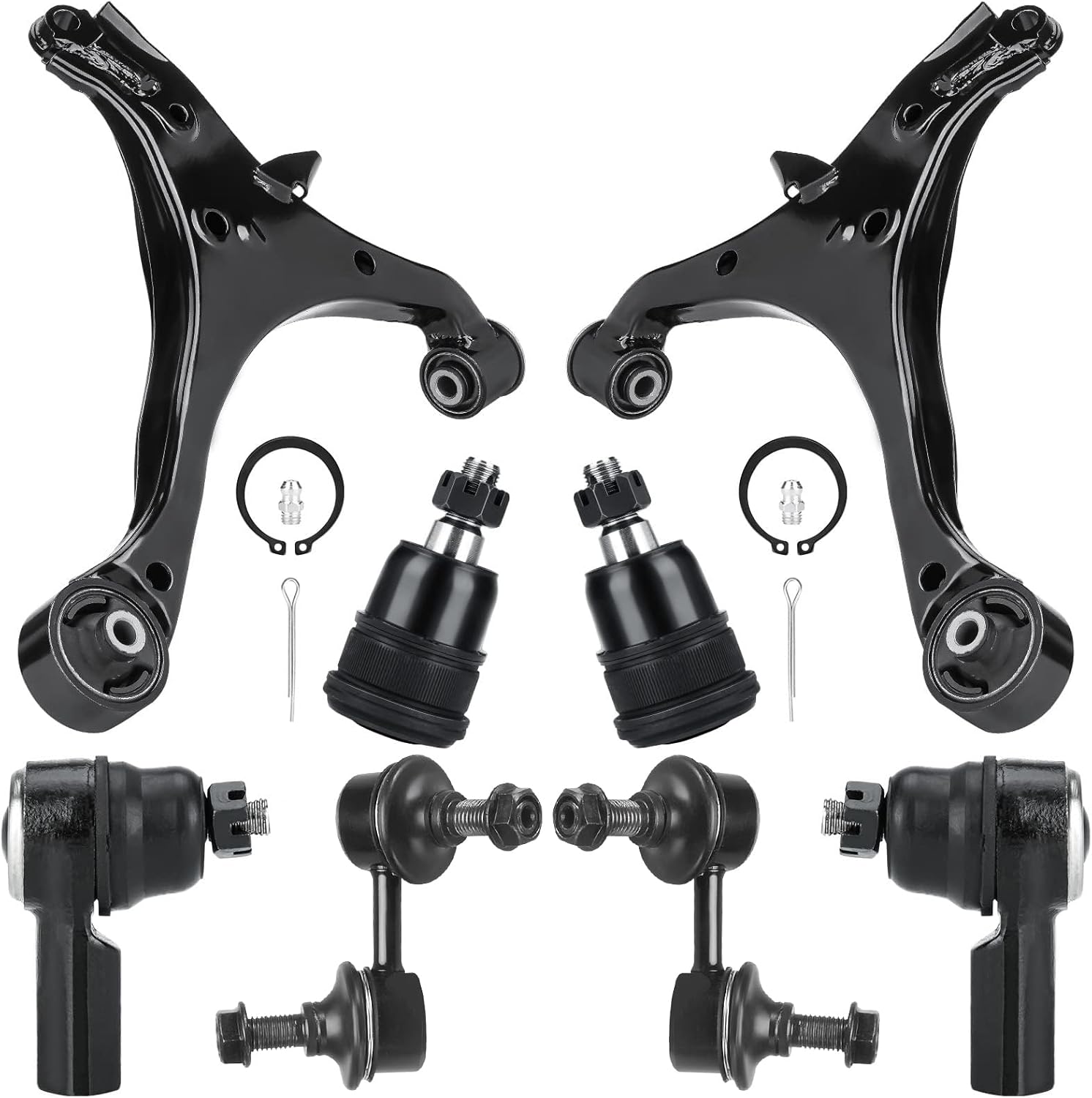 K640287 K640288 Front Lower Control Arm Fit for Honda Civic 2001 2002 2003 2004 2005 with Ball Joint + Front Sway Bar + Outer Tie Rod 8PCS Set
