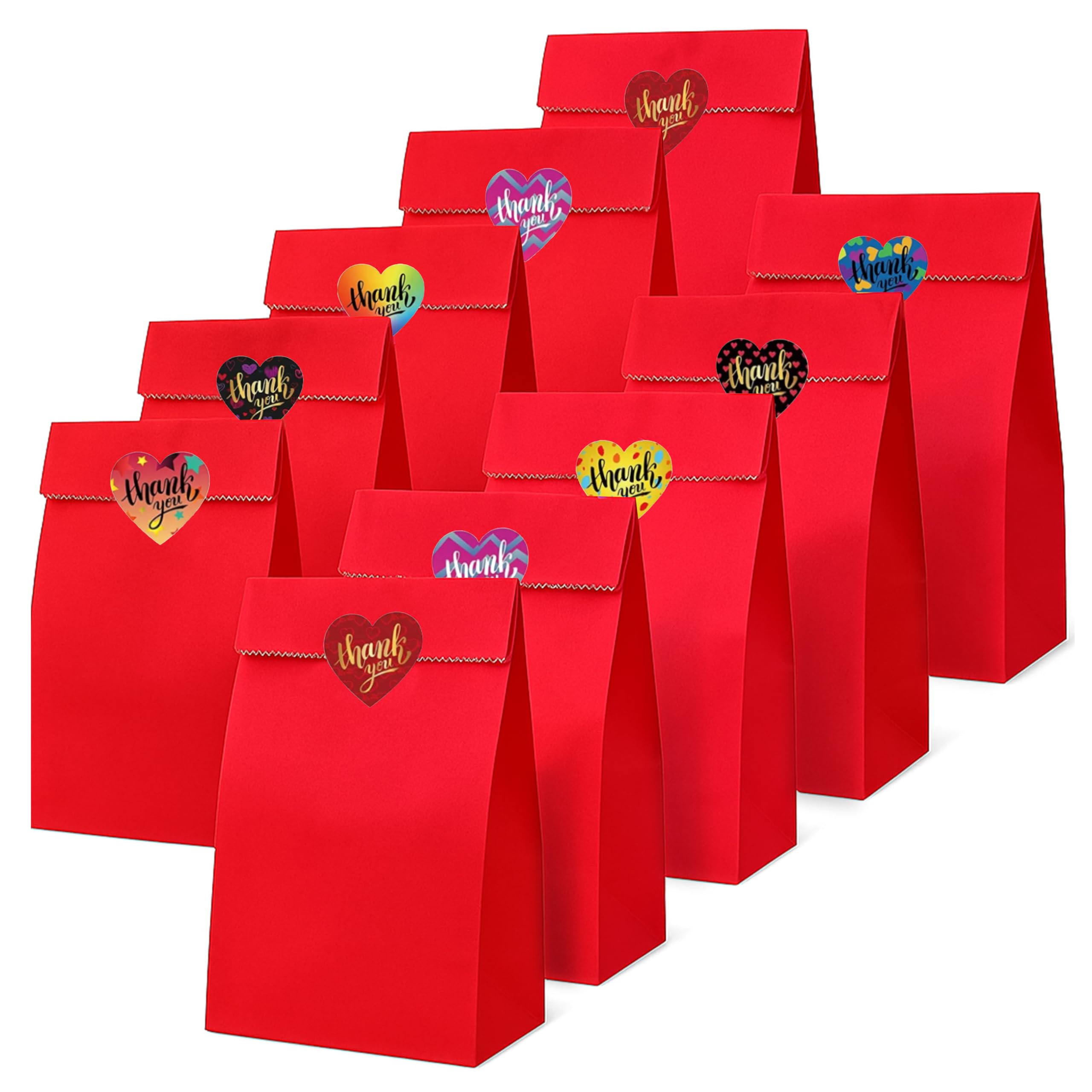 Thepaperbagstore 15 Red Paper Party Bags with Thank You Heart Stickers