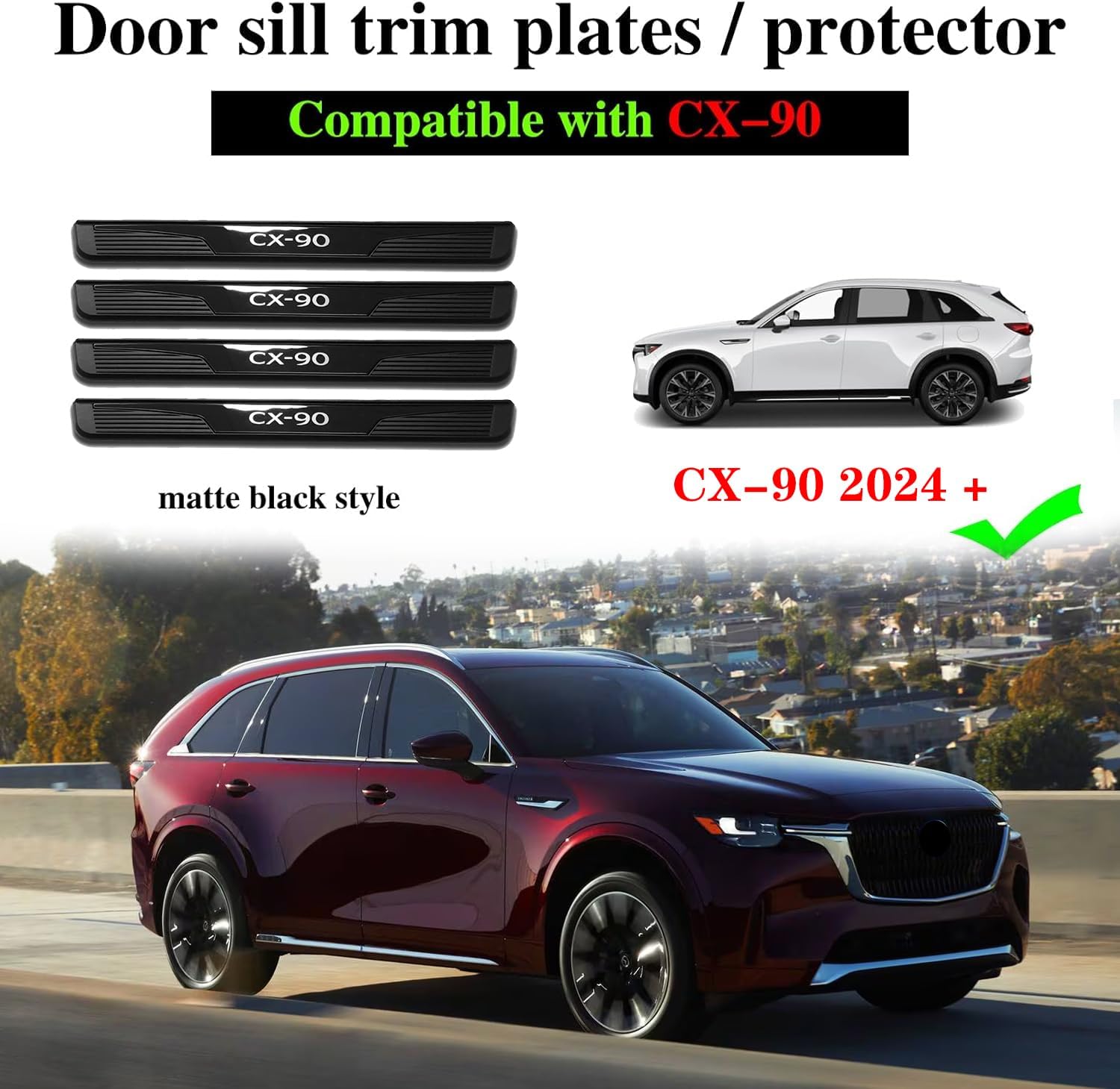 Door Sill Protector Trim Guard for Mazda CX-90 cx90 2024 2025 2026, Auto Interior Accessories Plates Cover Accessory Kick Panels (B)