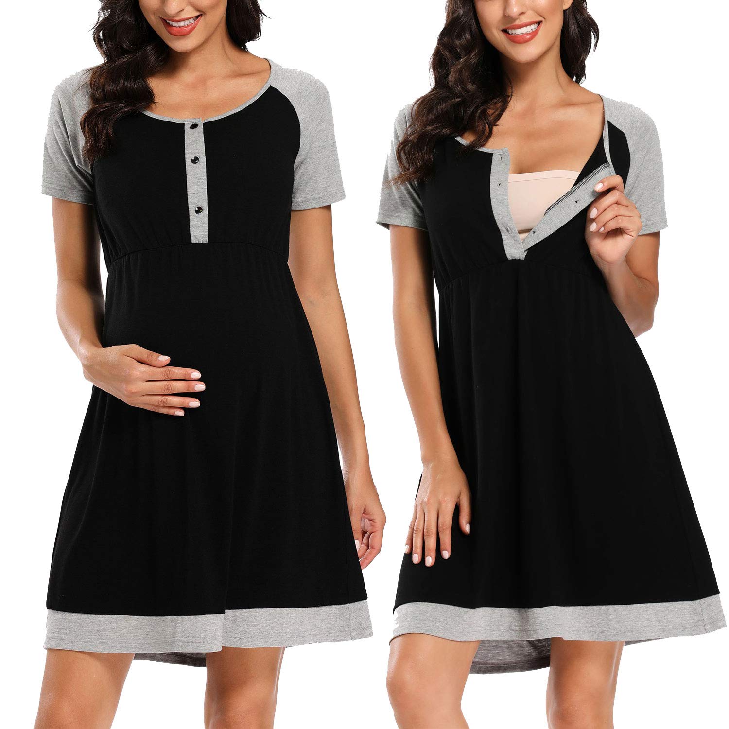 Ecavus Women's Maternity Nursing Dress Short Sleeve Nightgown Breastfeeding Sleepwear S-XXL