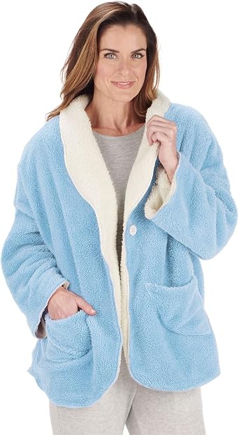 CATALOG CLASSICS Womens Fleece Bed Jacket with Pockets House Coat for Women