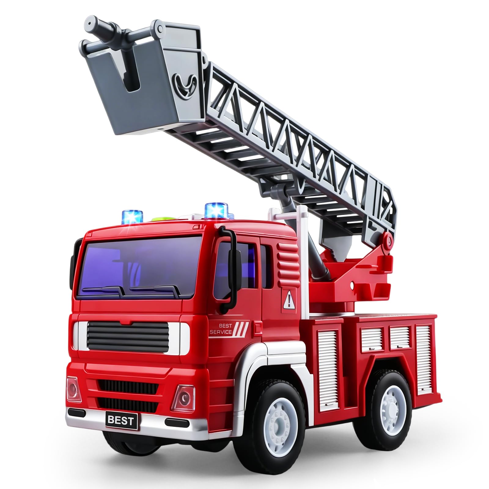 VYKOBLO Fire Truck Toy for Kids, Friction Powered Fire Engine with Lights and Sounds Rescue Ladder, Batteries included, Brithday for Boys Girls Age 3-8