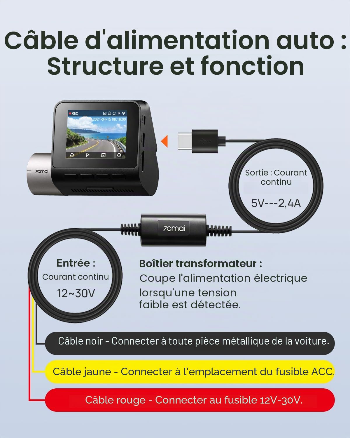 【70mai Dashcam A810Lite+ Kit de Câblage UP03】