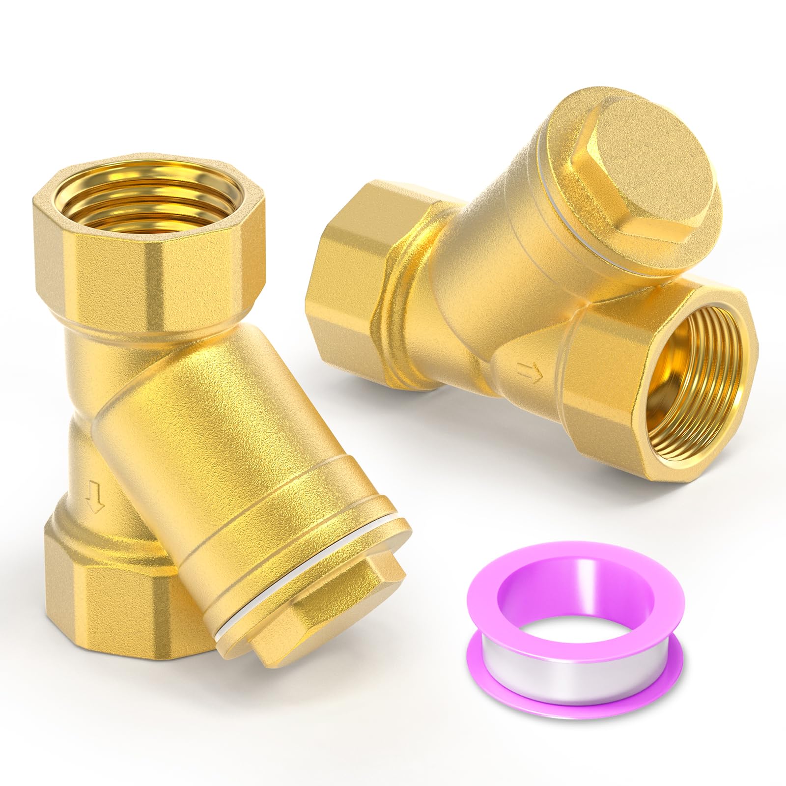 2 pezzi valvola filtro a Y in ottone con rete metallica, valvola con attacco filettato femmina da 1/2" BSP DN15 per la separazione acqua-olio