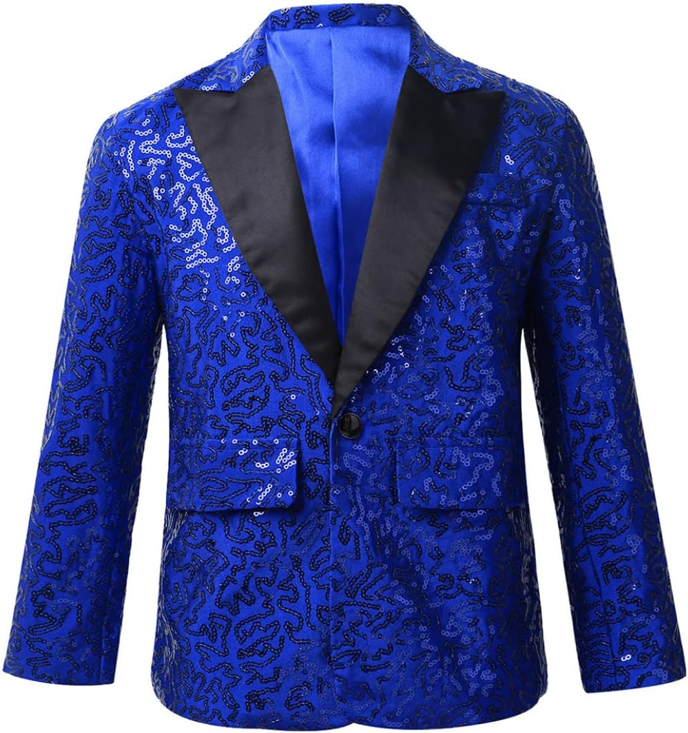TTAO Kids Boys Sequins Dress Suit Wedding Blazer Dinner Tuxedo Jacket for Party Lapel One Button Suit Coat