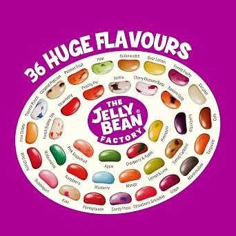 The Jelly Bean Factory, Jelly Beans Gift 700 g Jar of Sweets, Gluten Free - 36 Natural, Huge Flavour Fruit Jellies, Chewy, Retro American Sweets for Kids, Adults - Gourmet Pick and Mix Jellybeans