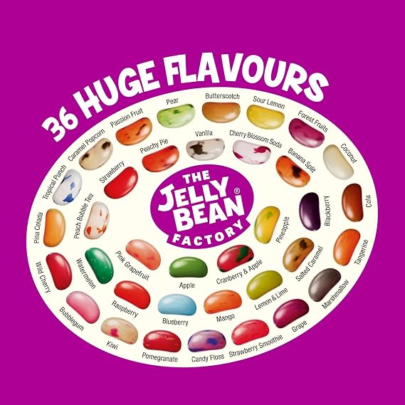 The Jelly Bean Factory, Jelly Beans Gift 700 g Jar of Sweets, Gluten Free - 36 Natural, Huge Flavour Fruit Jellies, Chewy, Retro American Sweets for Kids, Adults - Gourmet Pick and Mix Jellybeans
