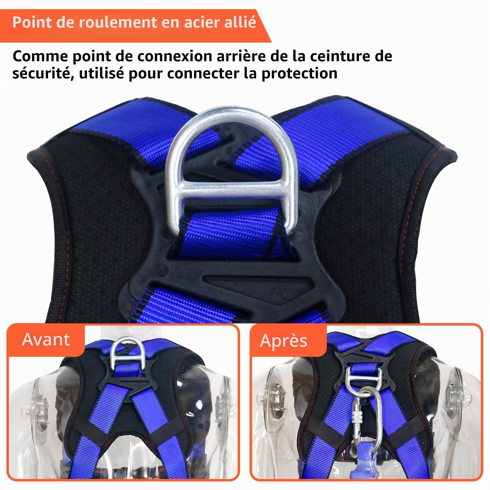 NewDoar Harnais de Sécurité Antichute Professionnel, Conforme aux normes ANSI/OSHA Réglable à 5 Points pour Toiture Escalade Arboriste Respirant Léger Longe de Sécurité à Double Crochet en Alliage