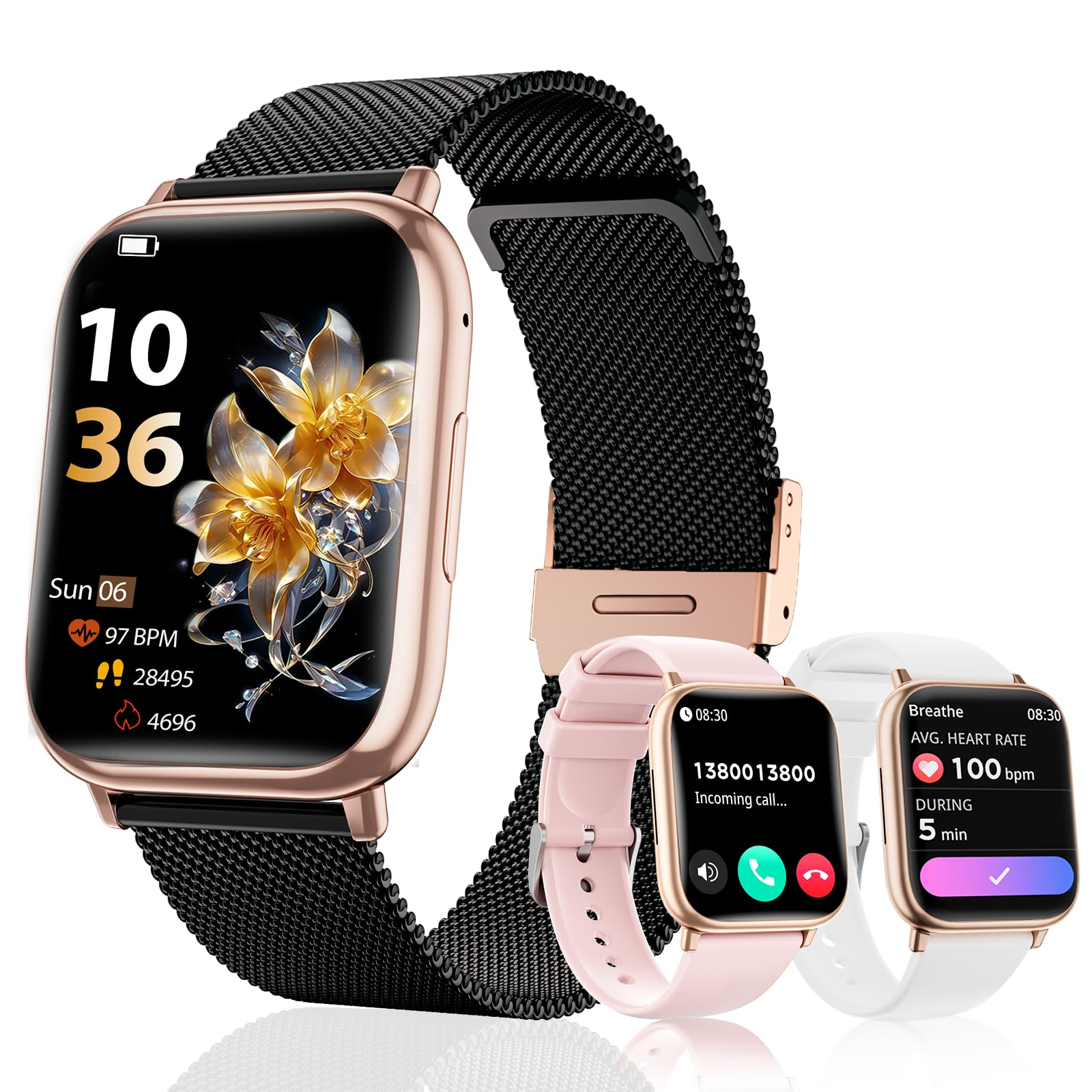 Smartwatch Damen mit Telefonfunktion, 3 Armbänder 1.83