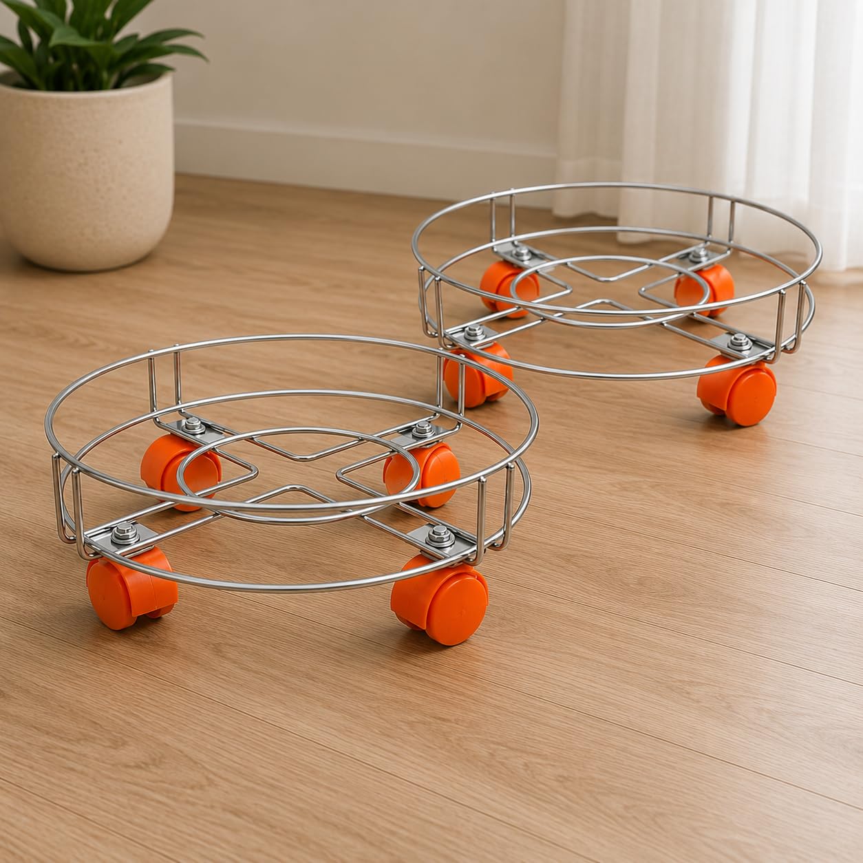 Stainless Steel Cylinder Trolley with Wheels Gas Trolly and Lpg Cylinder Stand, Kitchen Steel Gas Trolly Easy Moving Stand (Pack of 2) (NHSP)-image-42