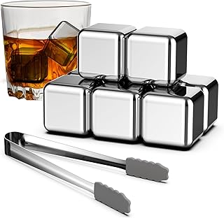 Stainless Steel Ice Cubes for Drinks 8 PCS, Reusable Chilling Whiskey Stones for Whiskey, Wine, Cocktails, Juice & Beverages, Odorless Metal Ice Cubes with Ice Tong and Storage Box