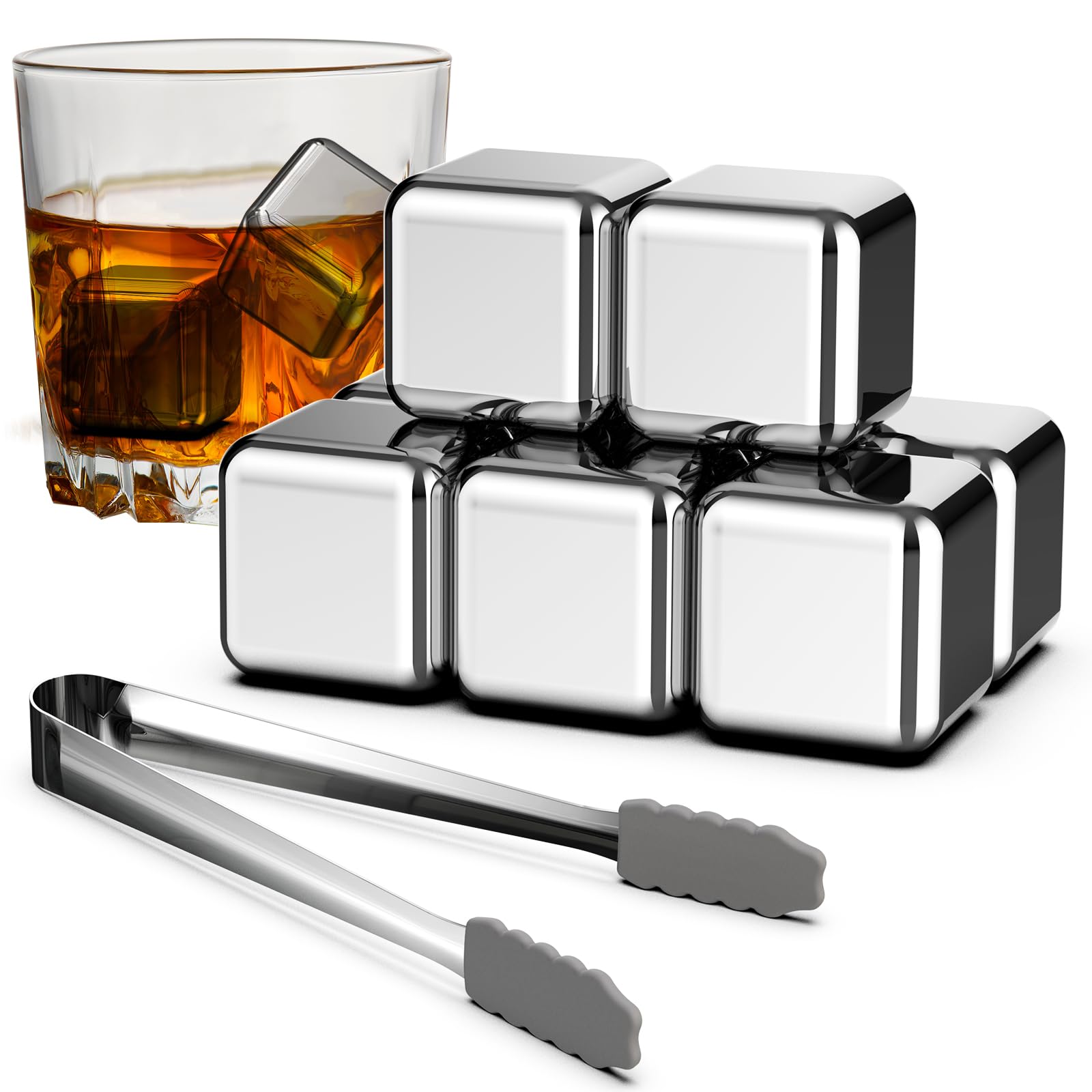 Eiswürfel Aus Edelstahl,GeeRic 8 Stück Wiederverwendbare Eiswürfel Mit + Clips, Lebensmittelqualität Whiskystein Schnelle Kühlung, Für Whisky, Wein, Getränkesaft oder Limonade