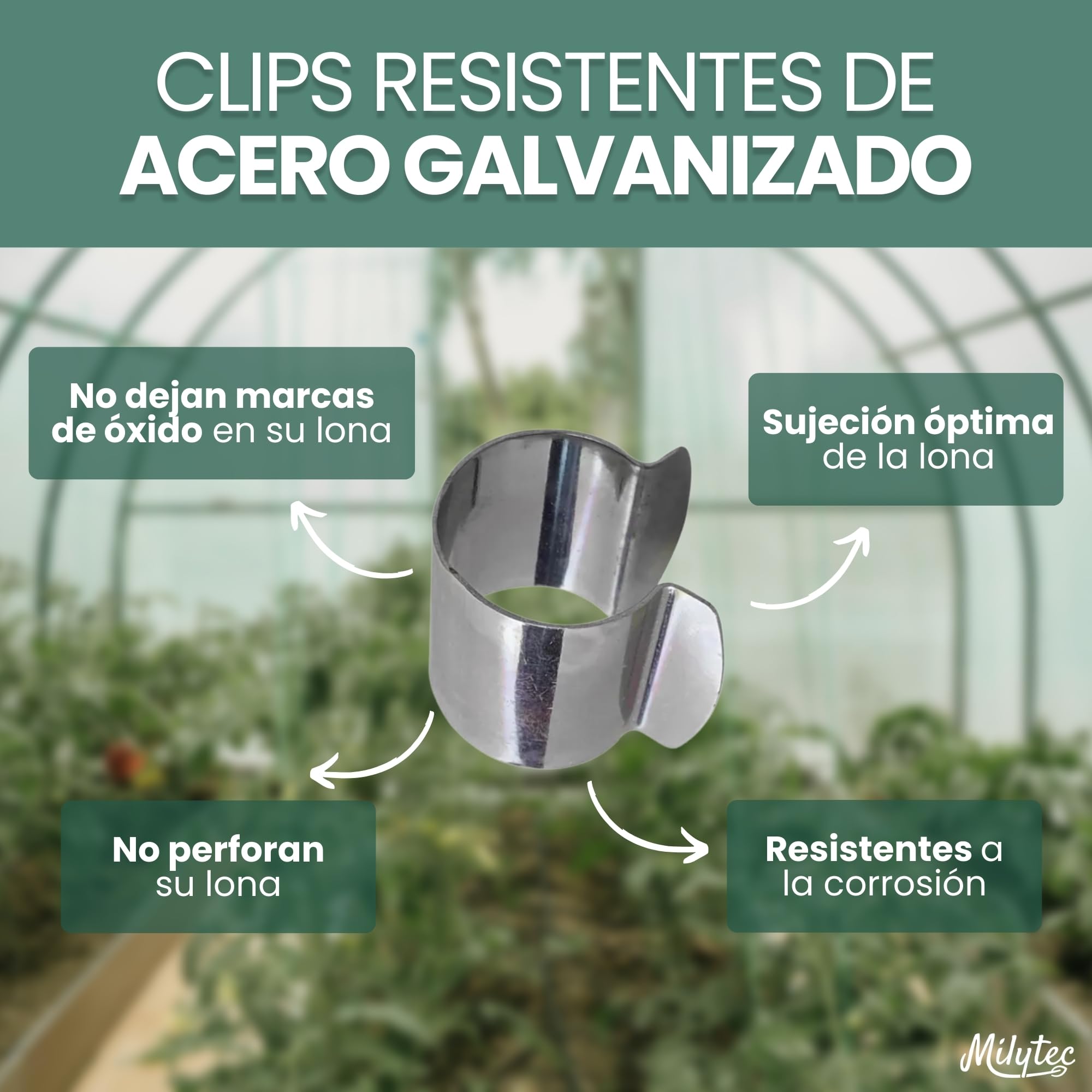 Clips para Invernaderos 25 mm x40 - Pinzas Metálicas Resistentes para Sujetar Toldos, Lonas y Plásticos - Accesorios de Invernadero para Protección de Cultivos y Jardinería