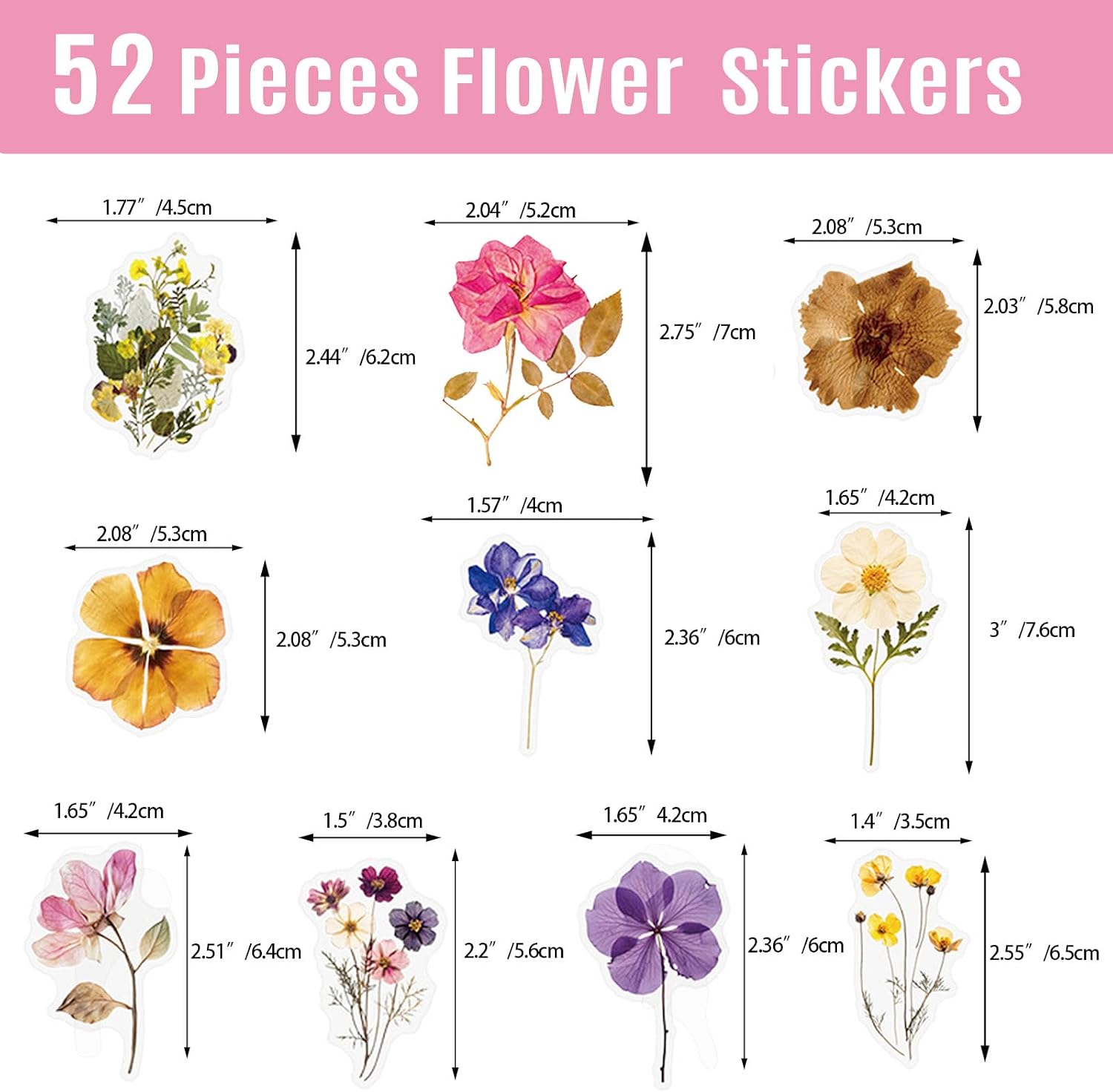52Pcs Transparent Flora Scrapbook Stickers Pack, Colorful Wildflower Daisy Rose Stickers for Journaling Planner, Waterproof Aesthetic Floral Decals for Water Bottles Laptop (Spring Garden)