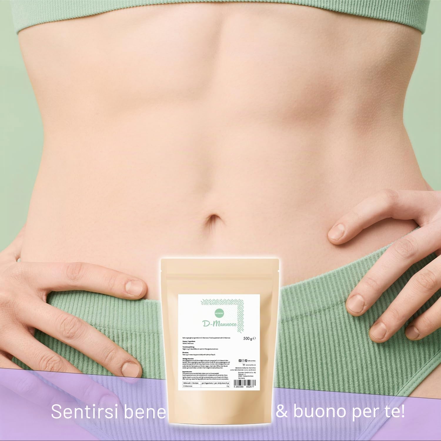 Polvere di mannoso pura da 500 g, con cucchiaio dosatore, senza additivi, qualità tedesca, ad alto dosaggio, ben solubile, vegano, senza OGM Nutritec