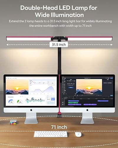 Miniatura 2 de Lámpara de escritorio LED para oficina en casa, luz de escritorio de arquitecto de doble cabeza con abrazadera, lámpara de escritorio LED de