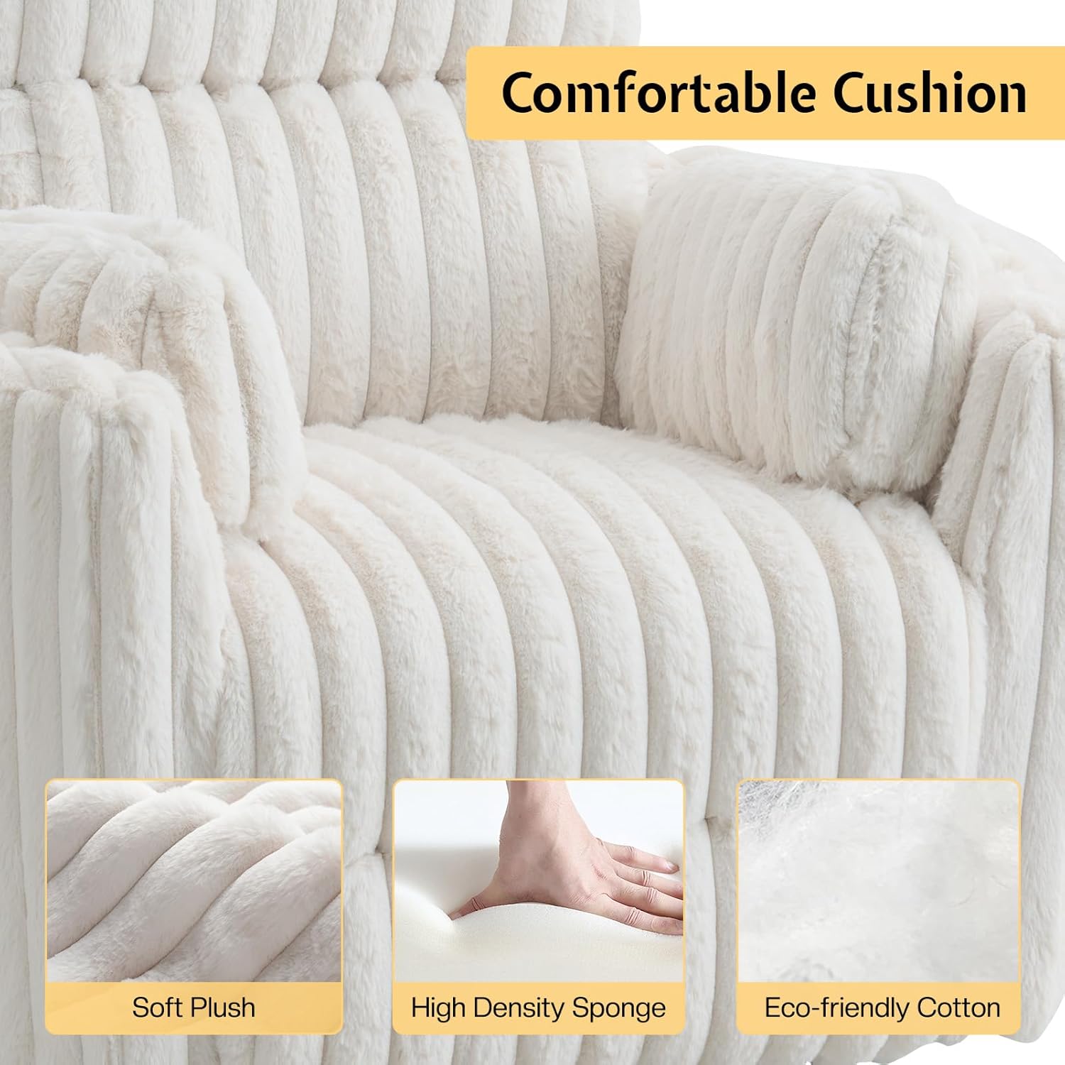 Jocisland Power Rocking Nursery Chair, Oversized Recliner Swivel Glider Chairs for Adults with 2 Pillows, USB & Type-C, Cozy Reclining Armchair Sofa for Living Room, Bedroom, Nursing, Cream Corduroy