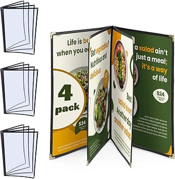 WeChef 4 Pack Restaurant Menu Covers 8.5" x 11" 4 Page 8 View with Metal