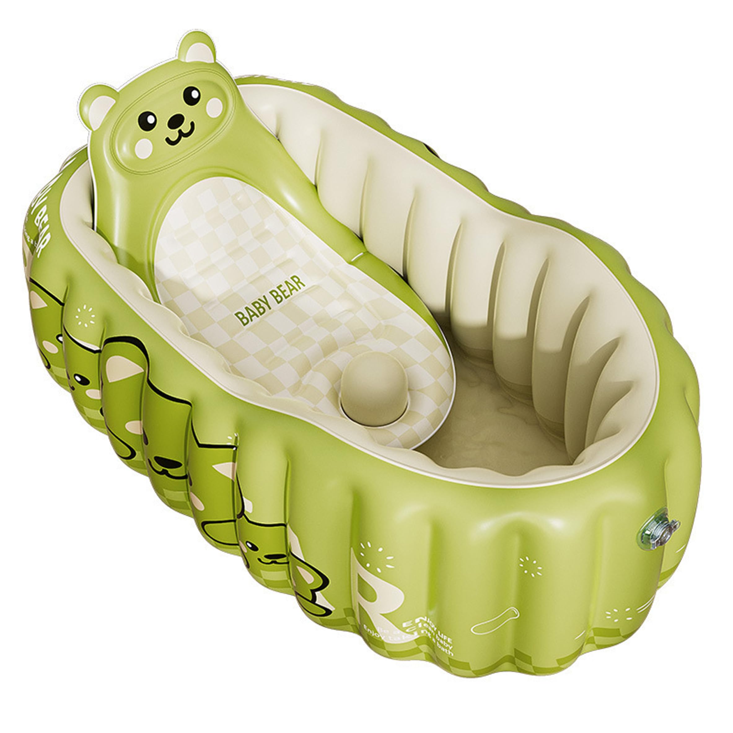 Aufblasbare Babybadewanne, tragbare Kleinkindwanne mit Handpumpe – sicherer Halt für Neugeborene. Grüne Badematte im Lieferumfang enthalten