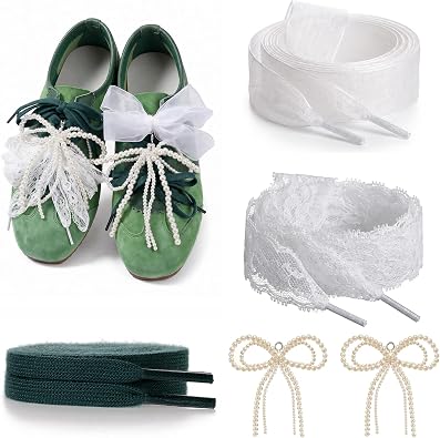 Ribbon Shoe Laces, Women Shoelaces, Pearl Sneaker Charms