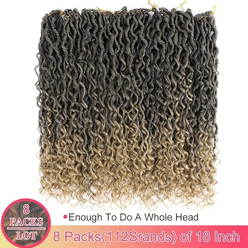 Miniatura 2 de Dibecaa 8 paquetes de cabello de ganchillo Goddess Locs de 18 pulgadas, rizado sintético, trenzas de ganchillo estilo bohemio río Locs trenzas de