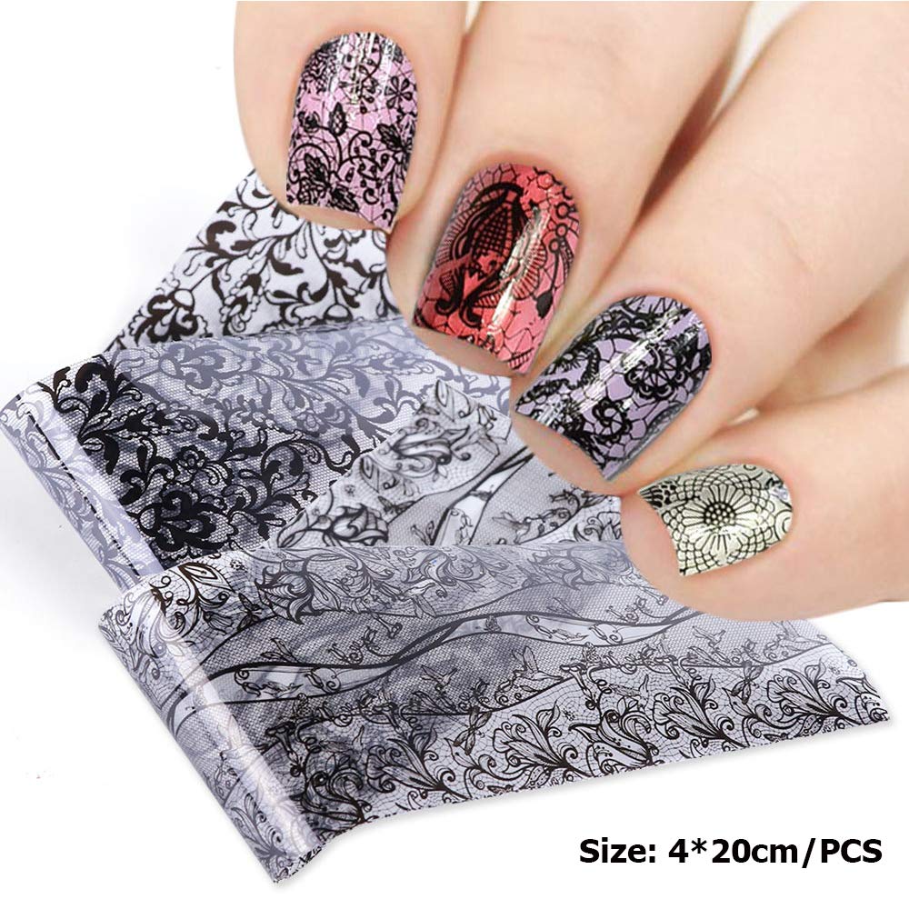 Kalolary 50 Sheets Starry Sky Star Foil Stickers Set with Nail Art Foil Glue, Holographic Nail Art Transfer Stickers for Nail Art DIY Decoration
