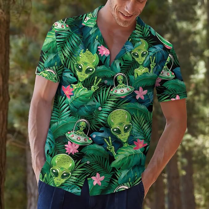 Funny Tiki Hawaiian Shirts for Men, Tiki Tropical Short Sleeve Button Down Shirt