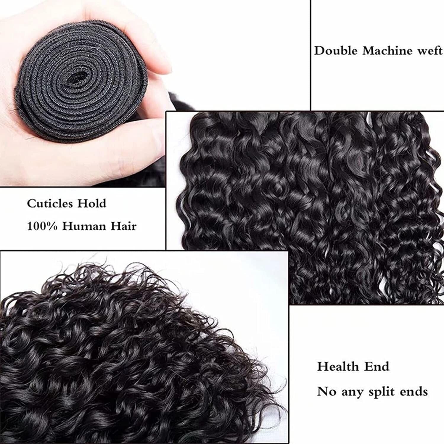 Urshiney Brazilian Virgin Human Hair Bundles Double Weft Curly Water Wave Weave Bundles Natural Black Can Be Dyed Wet and Wavy Style Tangle-Free & Minimal Shedding 100g 12 Inch - Image 2