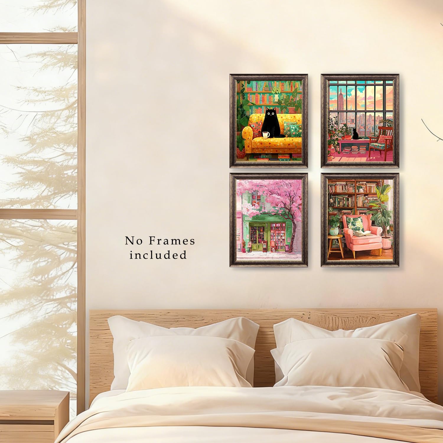 Qykwz Funny Cozy Black Cat Bookish Wall Art Prints, Vintage Botanical Library Bookshelf Posters Pictures Wall Decor for Reading Nook Corner Home Bedroom, 8x10 Unframed Set of 4 image 3