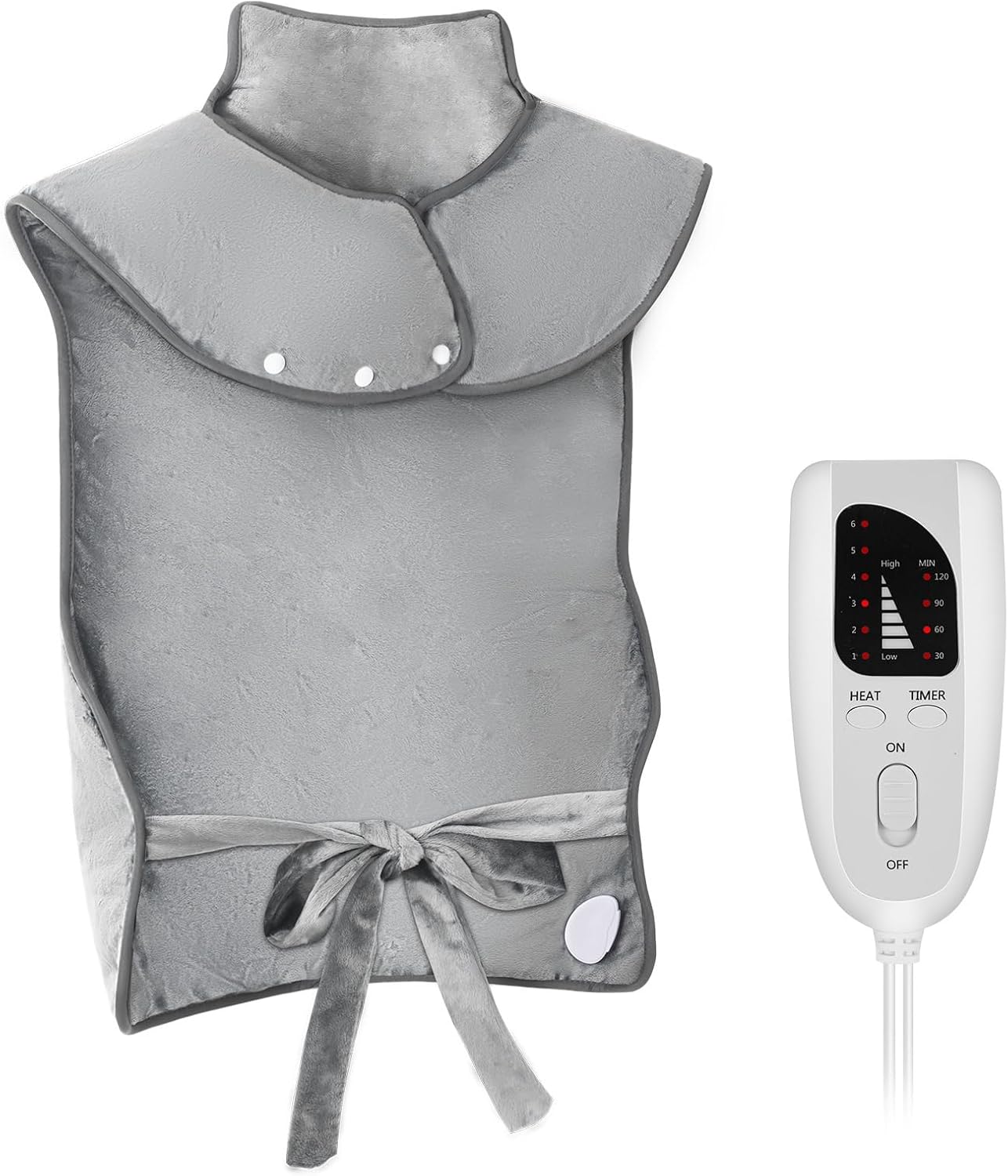 6 Heat & 4 Timer Weighted Heating Pad for Neck & Shoulder → Deep Muscle Pain Relief & Soothing Therapy for Upper Back, Machine Washable, Ideal for Men/Women(Light Gray,SN-L)