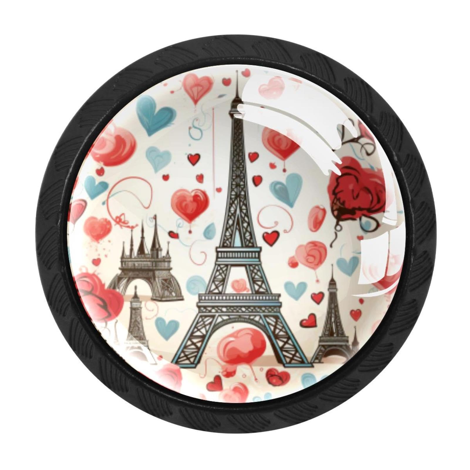 Chenzzzz Multicolored 15 Eiffel Tower Valentine's Day Drawer Knobs Pull Handle Crystal Glass Circle Shape Cabinet Drawer Pulls Cupboard Knobs With Screws For Kitchen Cupboard Dresser Wardrobe Etc