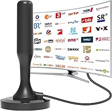 DVBT2 Indoor TV Antenna, 240 km 360° Range Dab Antenna with Magnetic Base, 3 m Coaxial Cable, Signal Quality via Aluminium Core, All TV Devices