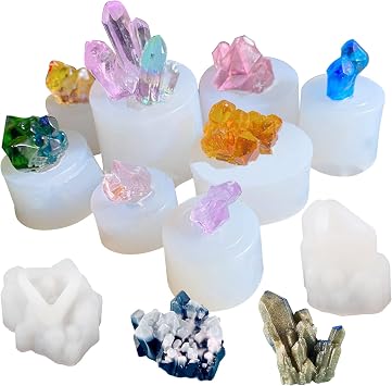 Crystal Resin Molds, 10 PCS Crystal Cluster Silicone Molds Quartz Rock Resin Mould for Resin Casting, Craft Keychain Necklace, Home Decoration
