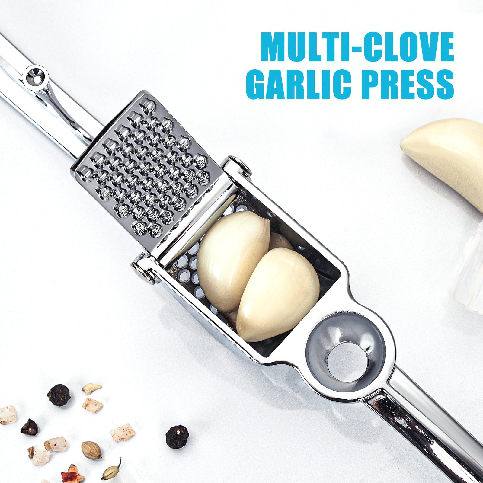 Prensa Ajos Profesional de Acero Inoxidable, Machacador de Ajos y Picador de Ajo Resistente, Prensador de Ajos Ergónomico, Lavable en Lavavajillas, Utensilio de Cocina Pesado y Duradero